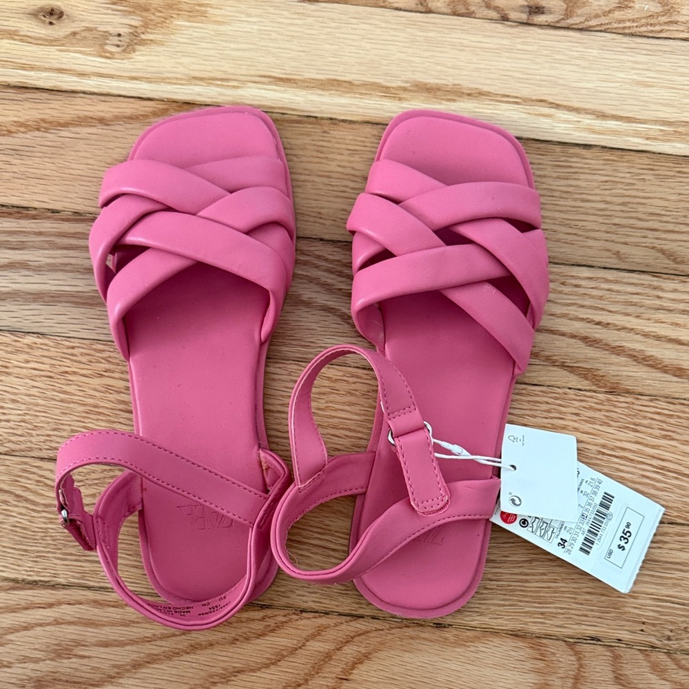 Zara Kids Bright Pink Crisscross Sandals